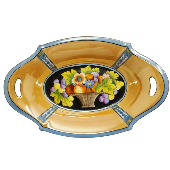 Antique Noritake Morimura Handpainted Made in Japan Luster Dish 2-Handles Fruits